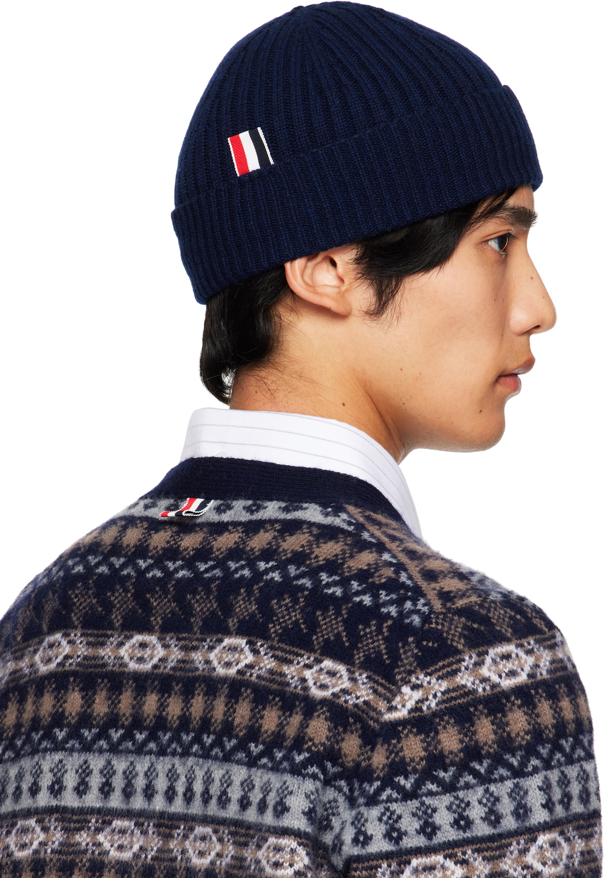 Thom Browne Navy Cashmere 4-Bar Cuff Beanie