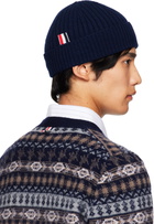 Thom Browne Navy Cashmere 4-Bar Cuff Beanie