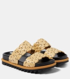 Dries Van Noten Woven and raffia and leather slides