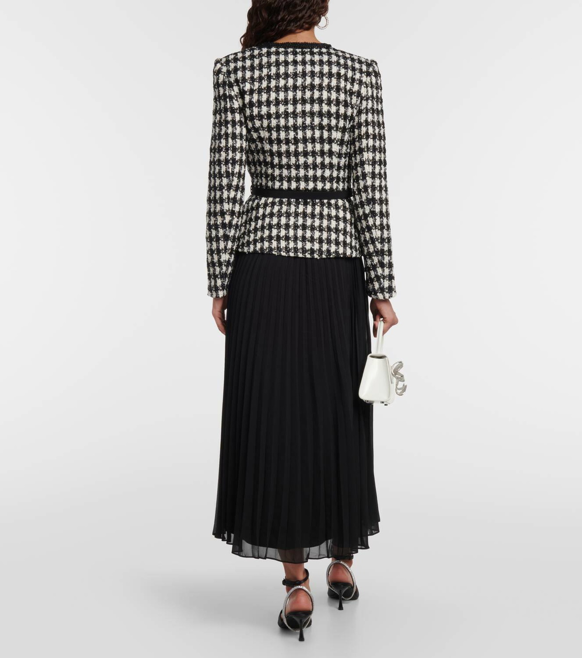 Self-Portrait Checked boucl and chiffon midi dress Self-Portrait Self-Portrait Checked boucl and chiffon midi dress Self-Portrait