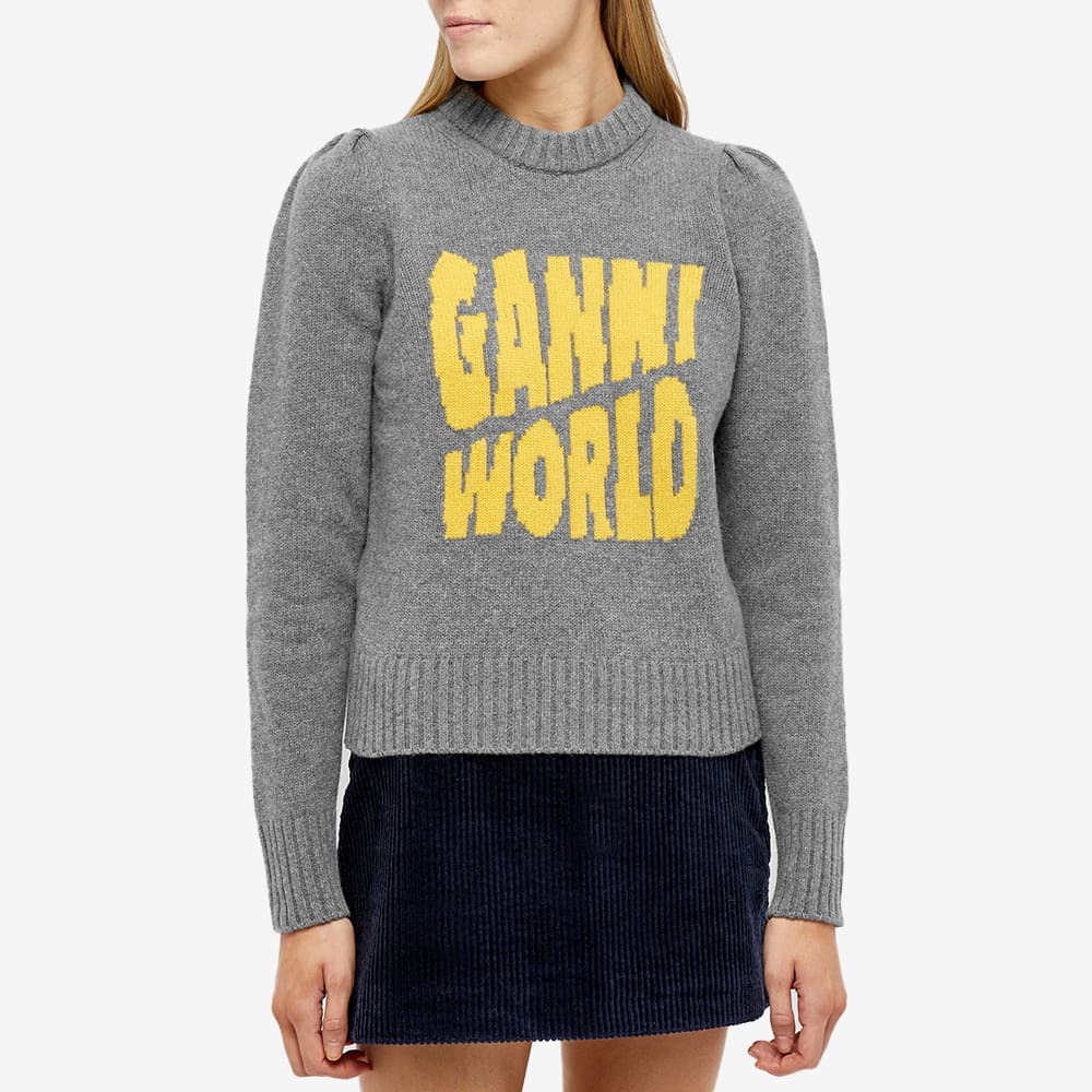 GANNI Women's Graphic Puff Shoulder Pullover Knit in High Rise GANNI