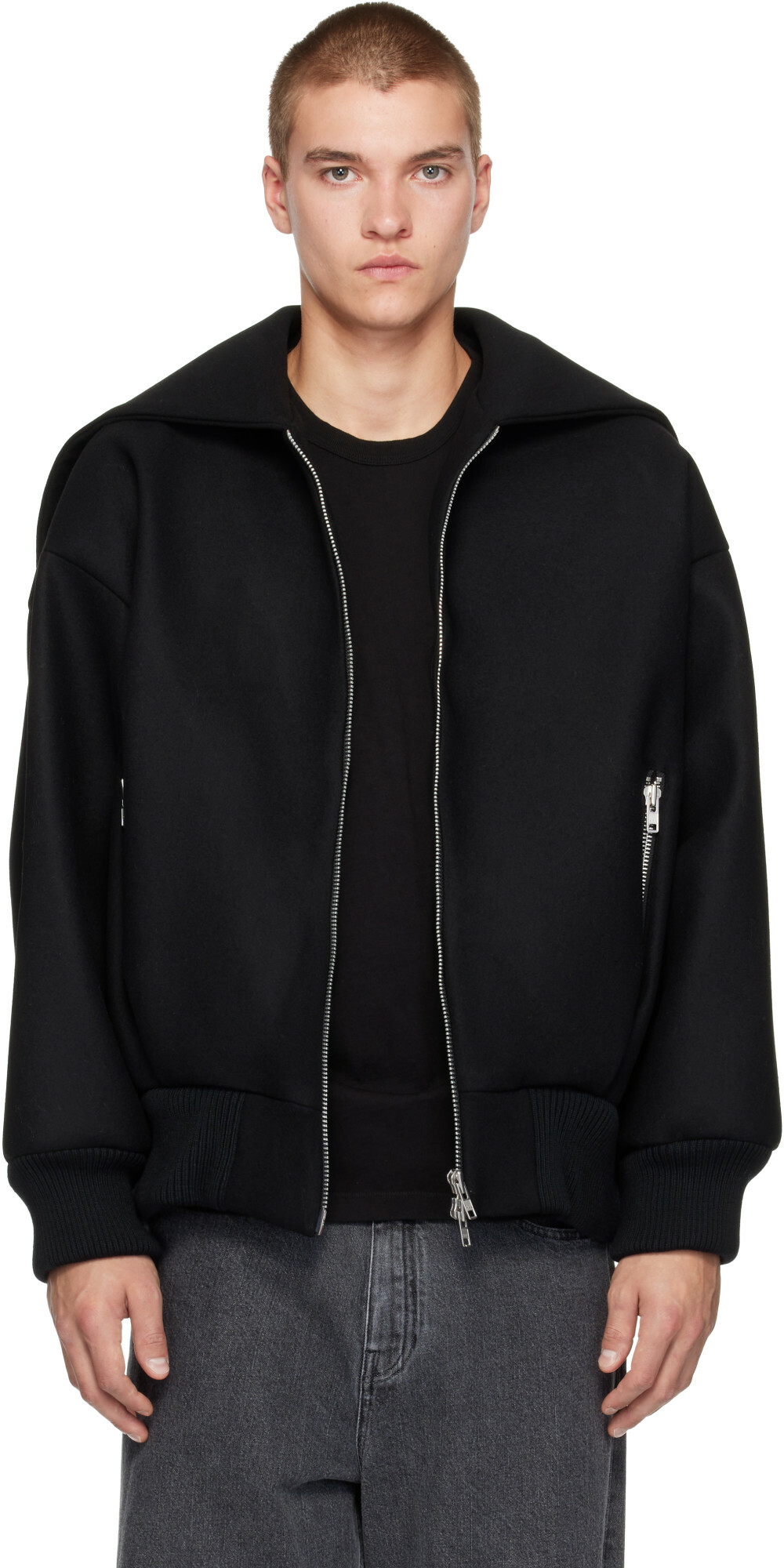 Simone Rocha Black Oversized Split Hood Jacket