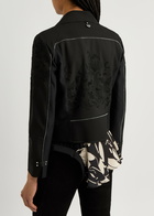 High Oblique Embroidered Stretch-nylon Biker Jacket Black