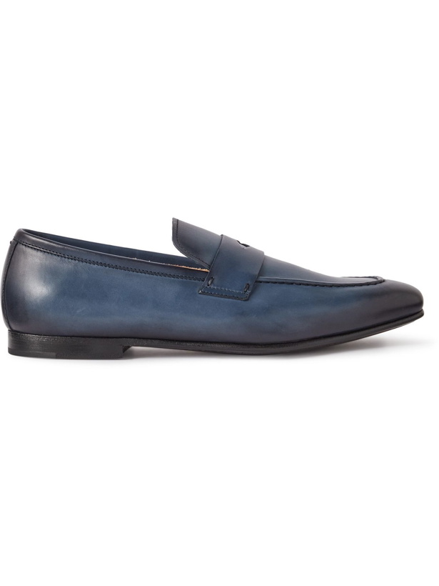 Photo: DUNHILL - Chiltern Burnished-Leather Penny Loafers - Blue