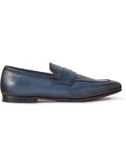 DUNHILL - Chiltern Burnished-Leather Penny Loafers - Blue