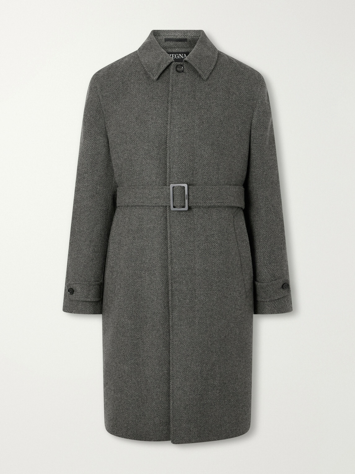 Zegna - Oasi Belted Herringbone Cashmere Trench Coat - Gray