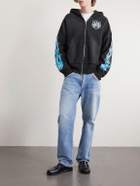 AMIRI - Flames Logo-Print Cotton-Jersey Zip-Up Hoodie - Black