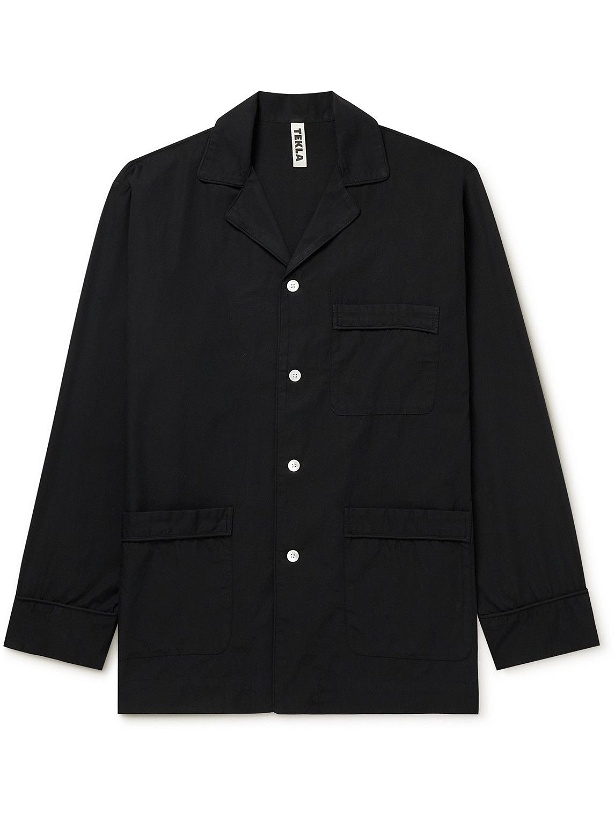 Photo: TEKLA - Camp-Collar Organic Cotton-Poplin Pyjama Shirt - Black
