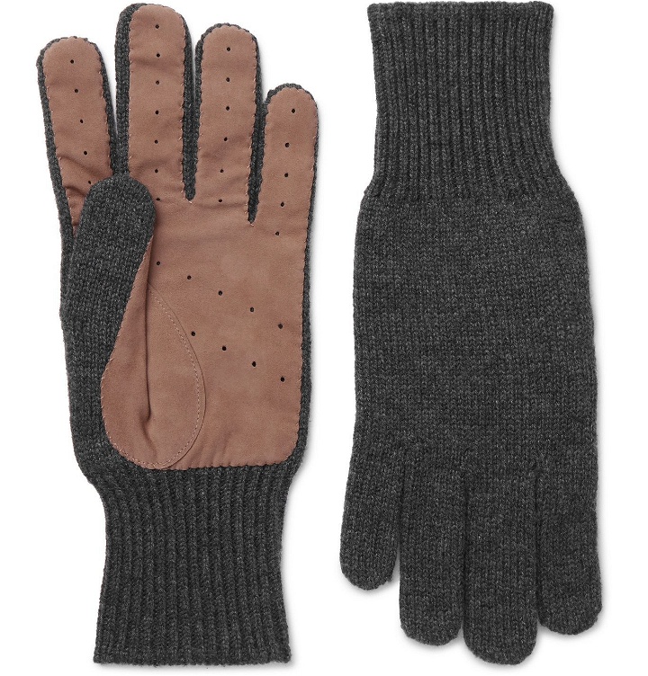 Photo: Brunello Cucinelli - Perforated Suede-Panelled Cashmere Gloves - Gray