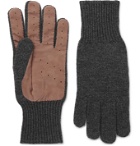 Brunello Cucinelli - Perforated Suede-Panelled Cashmere Gloves - Gray