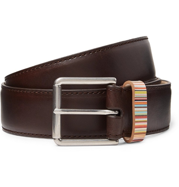 Photo: Paul Smith - 4cm Dark-Brown Stripe-Trimmed Leather Belt - Men - Brown