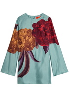 LA Double J Supremes Floral-print Silk Mini Dress Blue