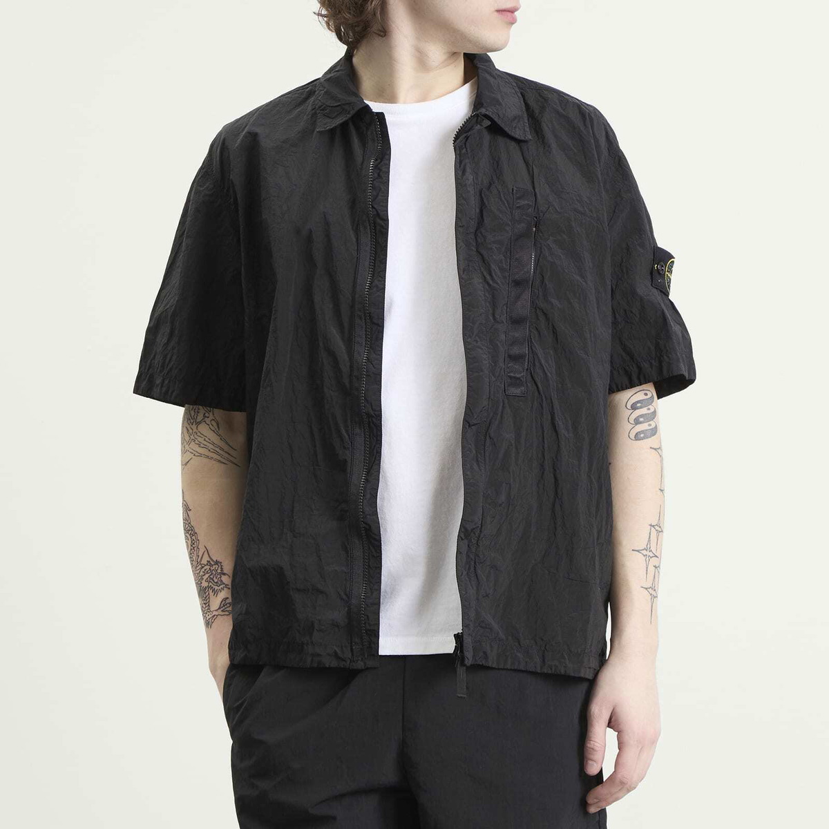 Stone Island Men's Nylon Metal Short Sleeve Shirt in Black