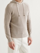 Brunello Cucinelli - Slim-Fit Ribbed Cotton Hoodie - Neutrals