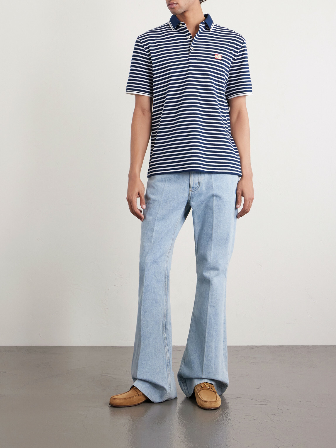 Valentino Garavani - Logo-Appliquéd Striped Cotton-Piqué Polo Shirt - Blue