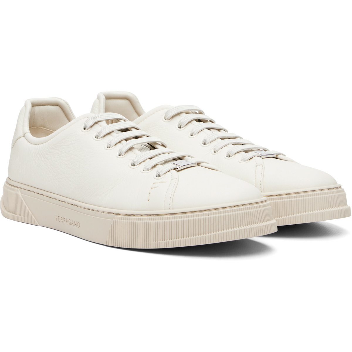 Ferragamo Off-White Elastic Lace Sneakers
