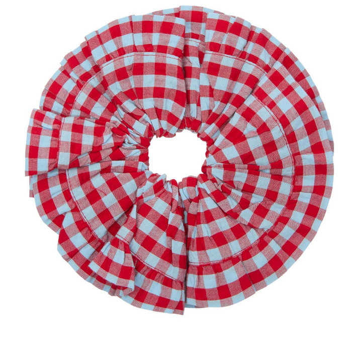 Photo: Damson Madder Women's Frill Edge Scrunchie in Blue/Red 