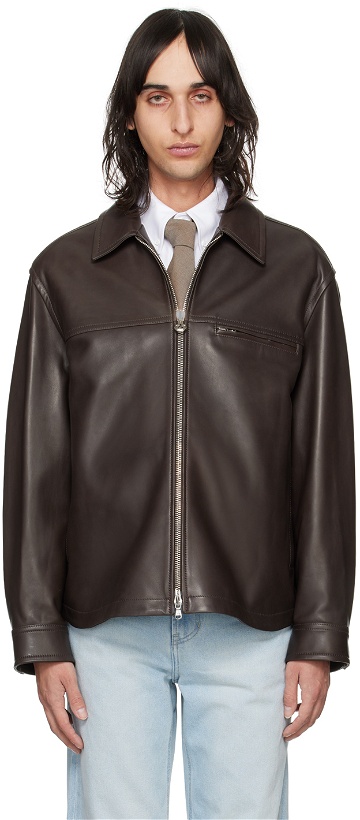 Photo: Solid Homme Brown Zip Leather Jacket