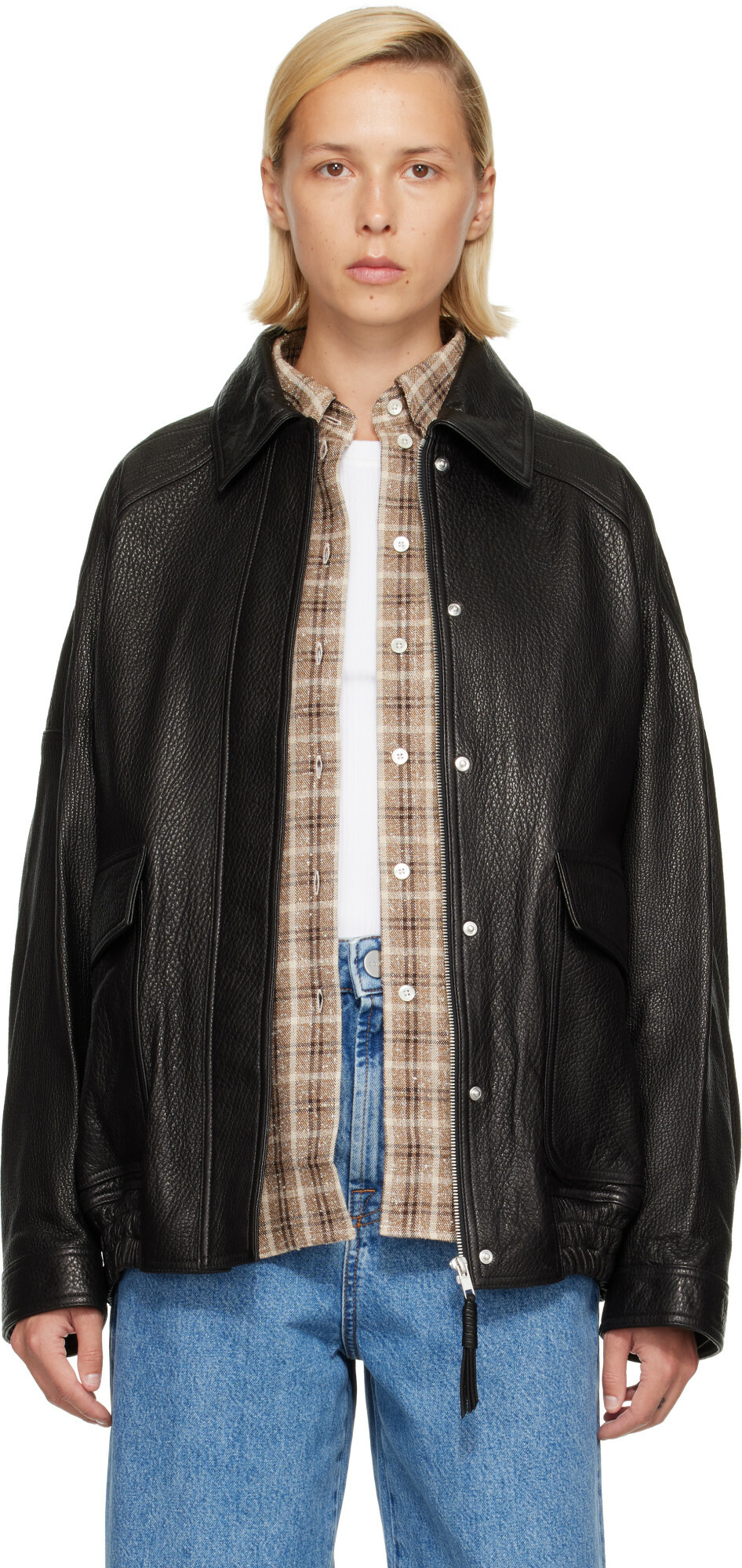 Róhe Black Grain Aviator Leather Jacket