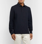 Ermenegildo Zegna - Suede-Trimmed Cotton and Cashmere-Blend Piqué Polo Shirt - Blue