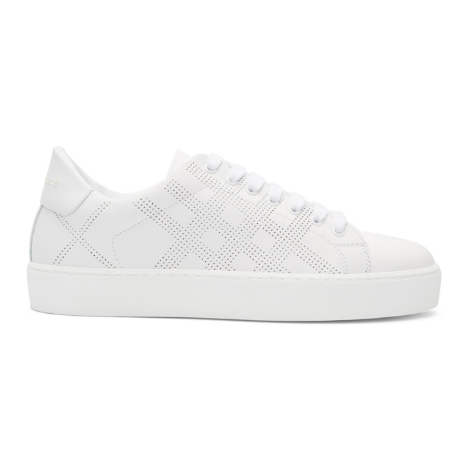 Photo: Burberry White Leather Perforated Sneakers