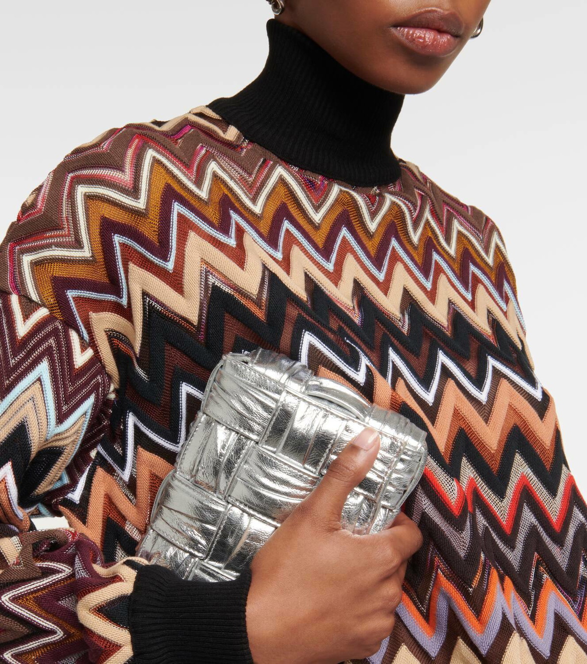 MISSONI タートルネックニット MISSONI Striped metallic crochet-knit turtleneck sweater | NET-A