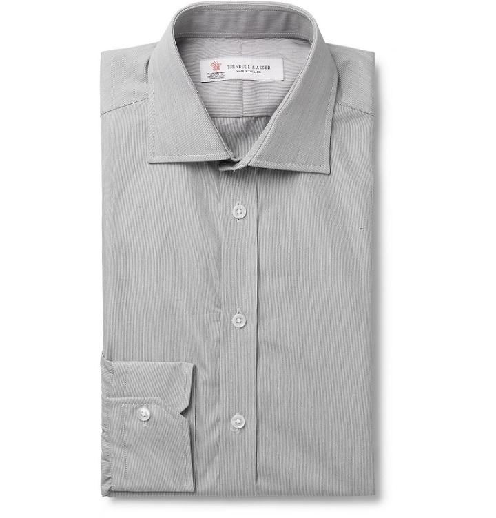 Photo: Turnbull & Asser - Grey Cutaway-Collar Striped Cotton Shirt - Gray