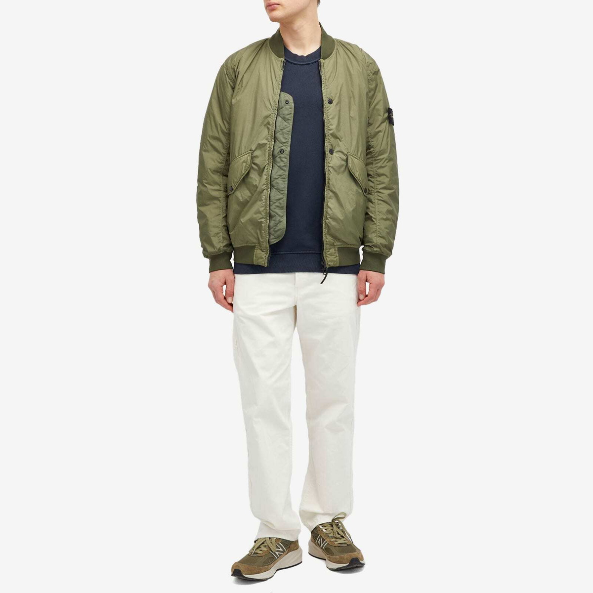 Stone Island Men's Crinkle Reps Primaloft-TC Bomber Jacket in Musk