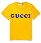 Gucci - Distressed Logo-Print Cotton-Jersey T-Shirt - Men - Marigold