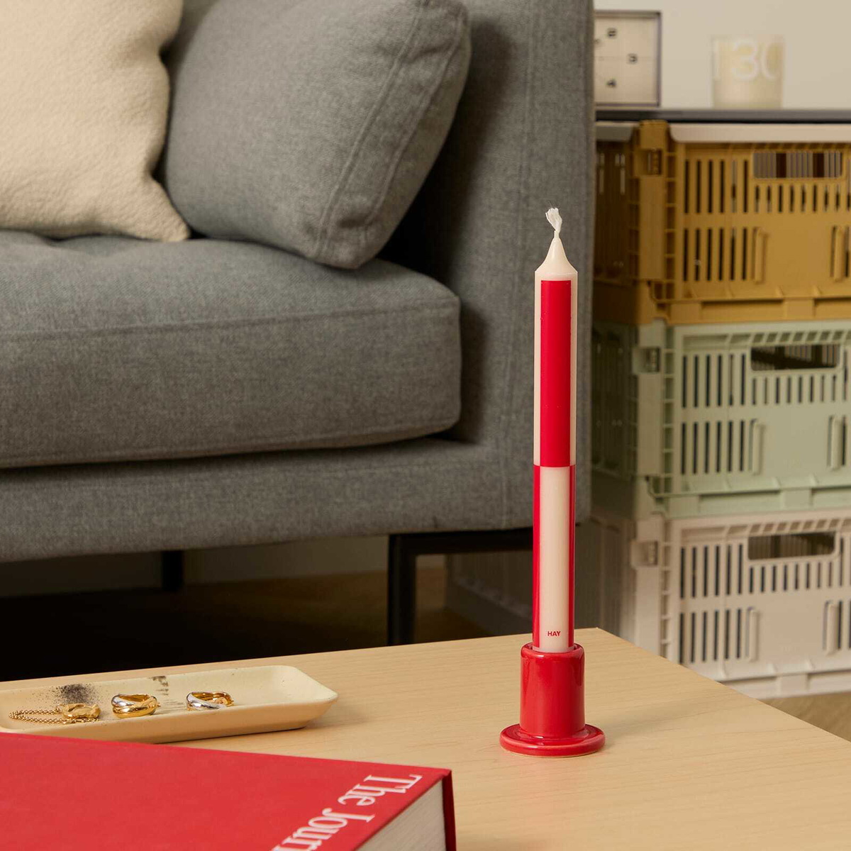 HAY Pattern Candle - Block in Off-White/Red 