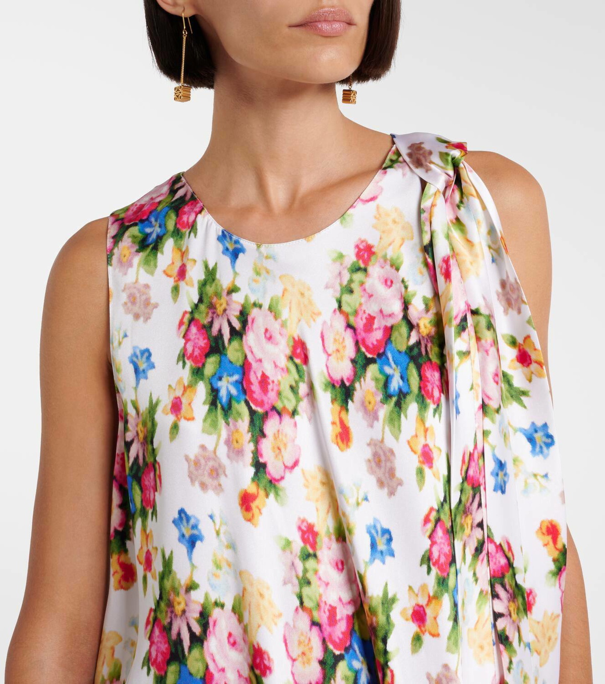 ワンピース LOEWE PRINTED SILK DRESS Loewe - Pink Peony Print Silk Dress | Mitchell Stores