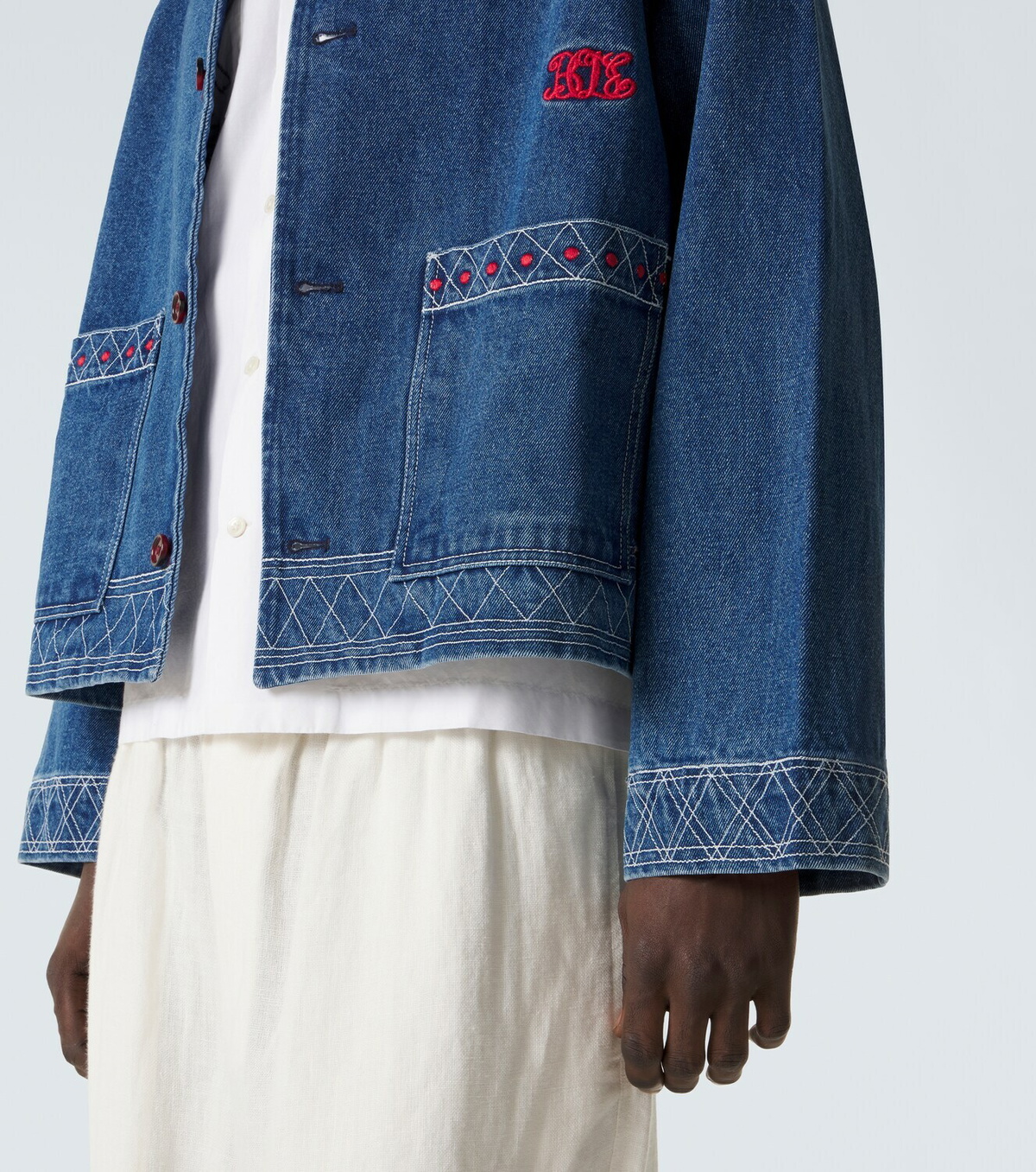 Bode Embroidered wool and cotton denim jacket