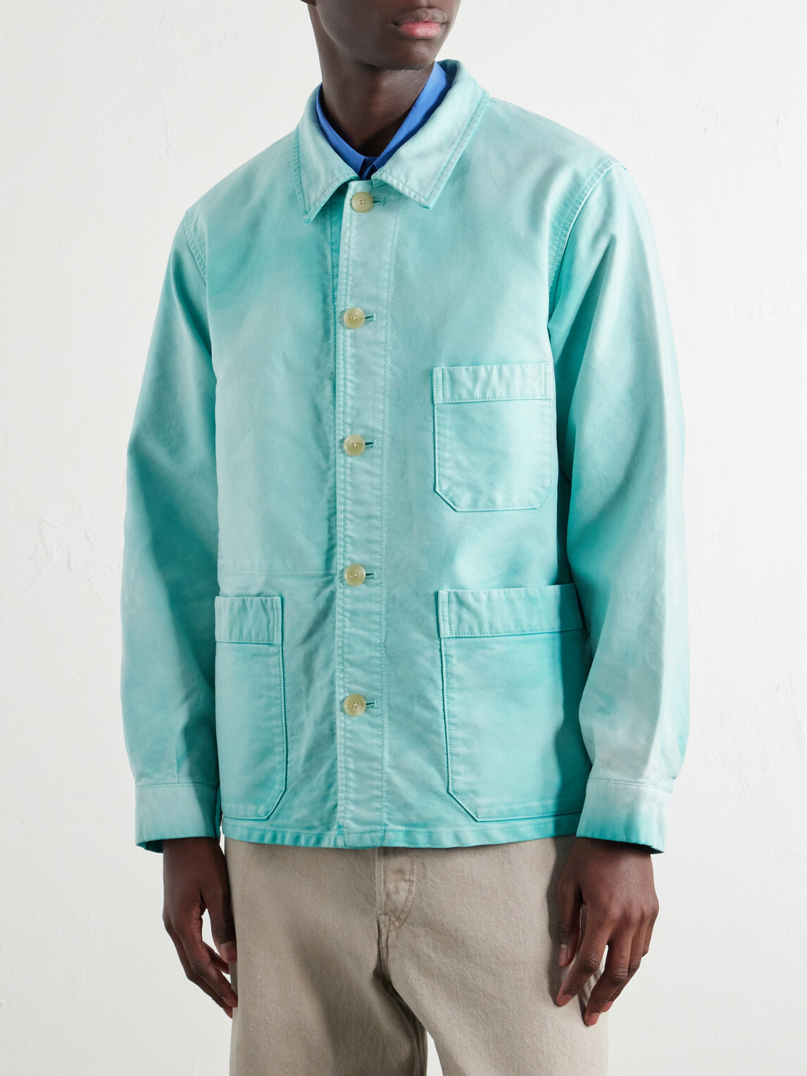 Auralee - Garment-Dyed Cotton-Moleskin Blouson Jacket - Blue