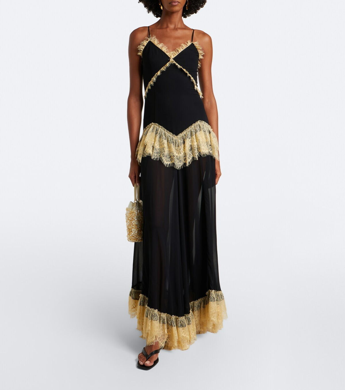 De La Vali Estela lace-trimmed georgette maxi dress