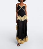 De La Vali Estela lace-trimmed georgette maxi dress