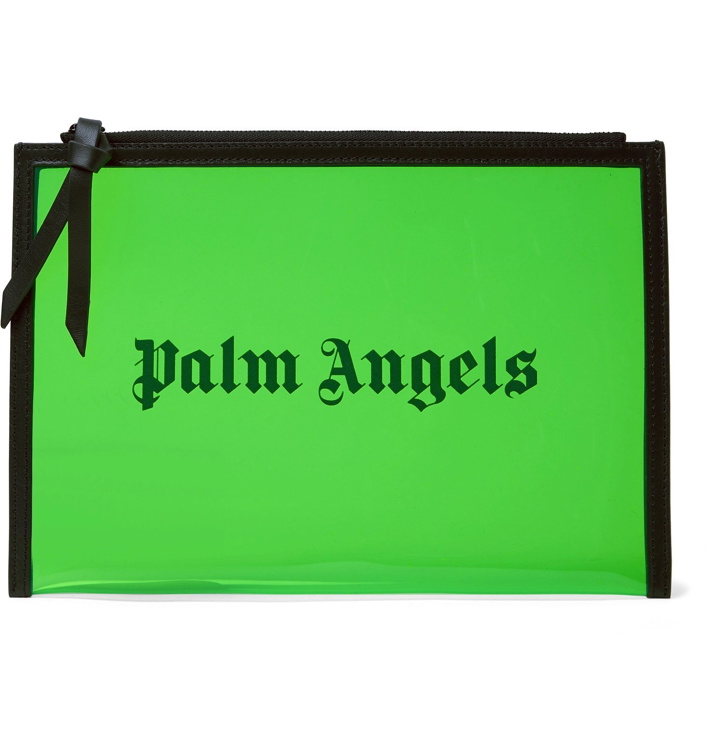 Photo: Palm Angels - Alien Logo-Print Leather-Trimmed PVC Pouch - Green