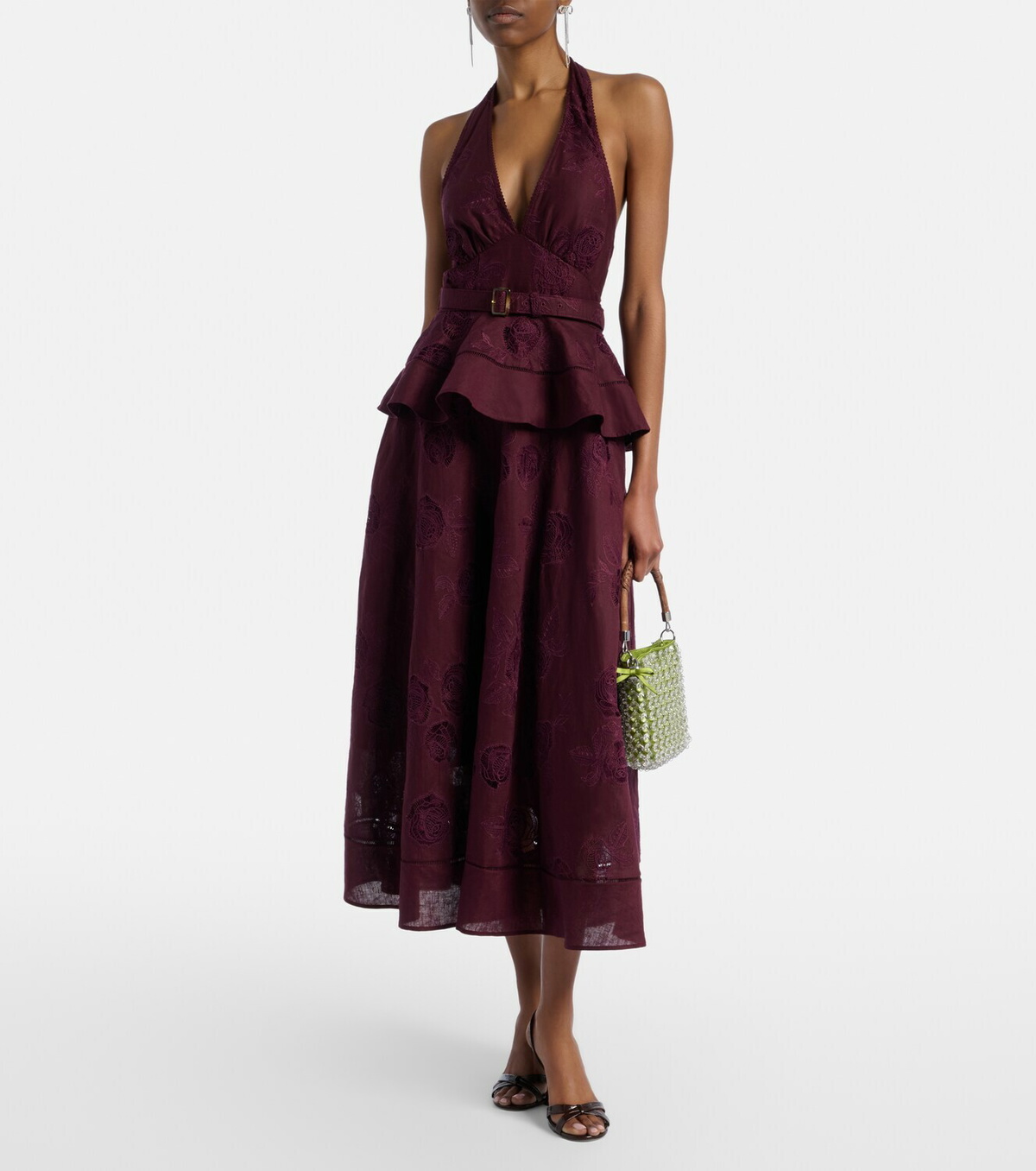Self-Portrait Broderie anglaise cotton and linen midi dress