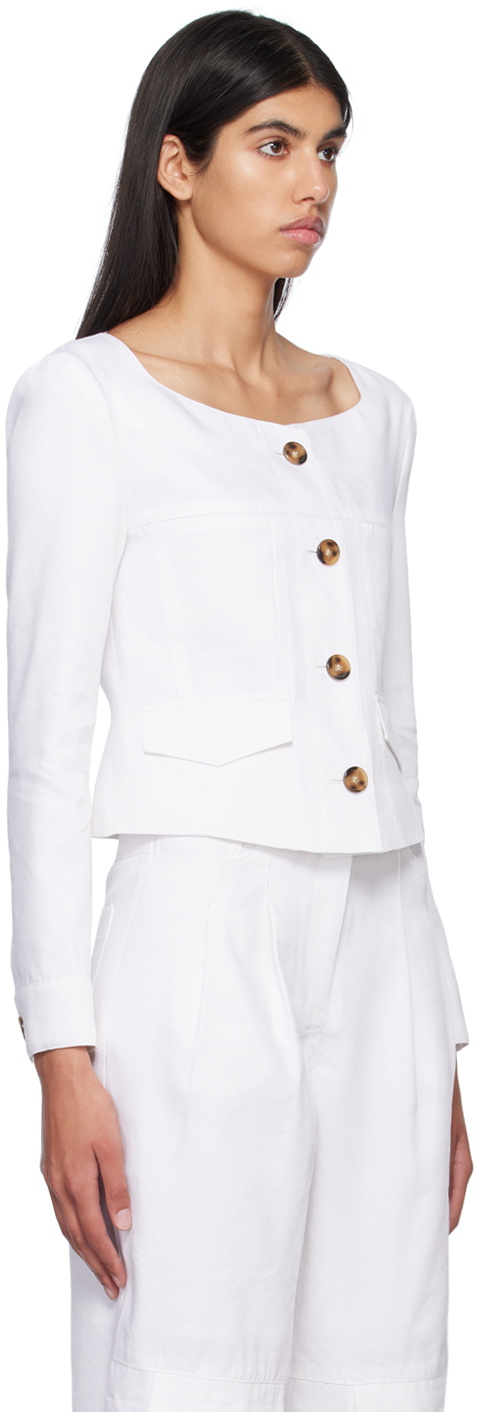 J KOO White Boat Neck Blazer