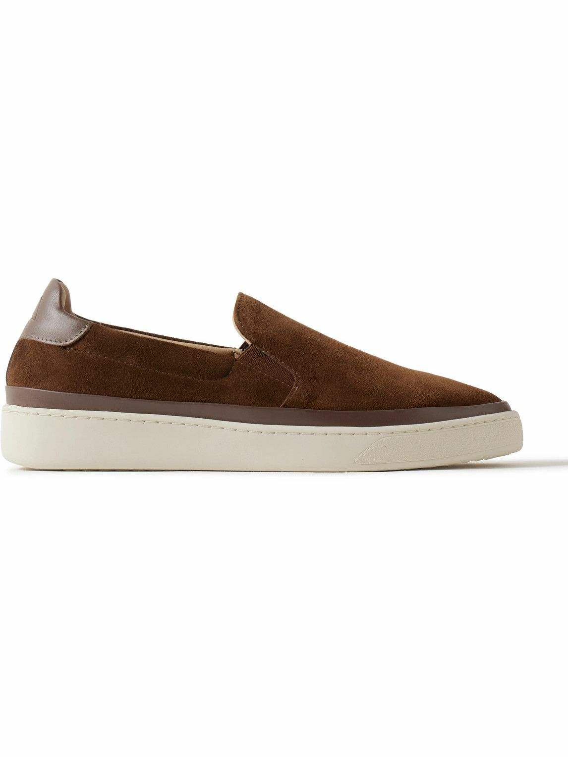 Mulo - Leather-Trimmed Waxed-Suede Slip-On Sneakers - Brown