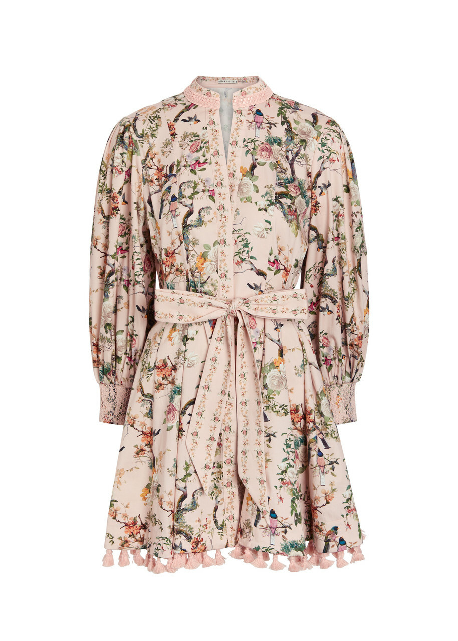 Alice + Olivia Lucy Floral-print Stretch-cotton Mini Shirt Dress Pink