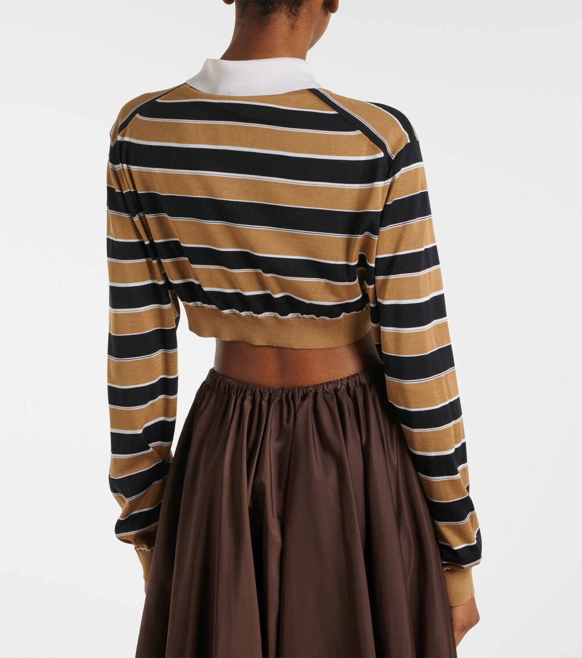Prada Striped cropped silk polo shirt