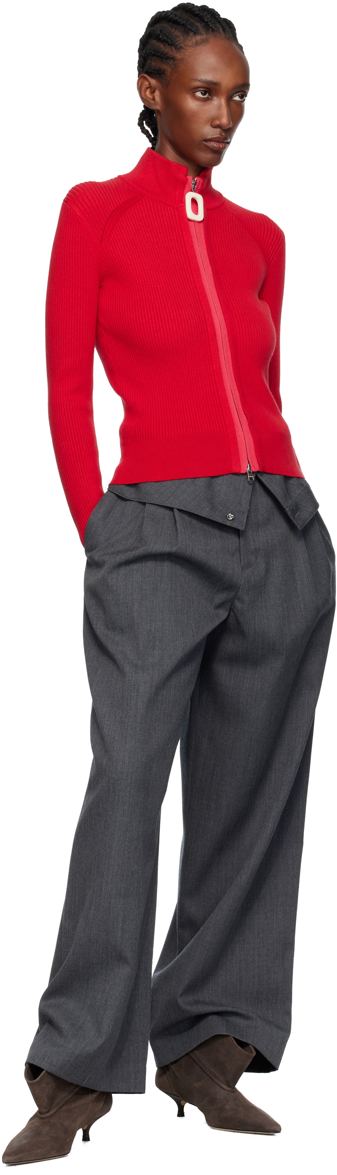 JW Anderson Red Fitted Zip Up Sweater