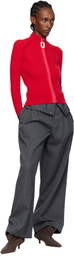 JW Anderson Red Fitted Zip Up Sweater