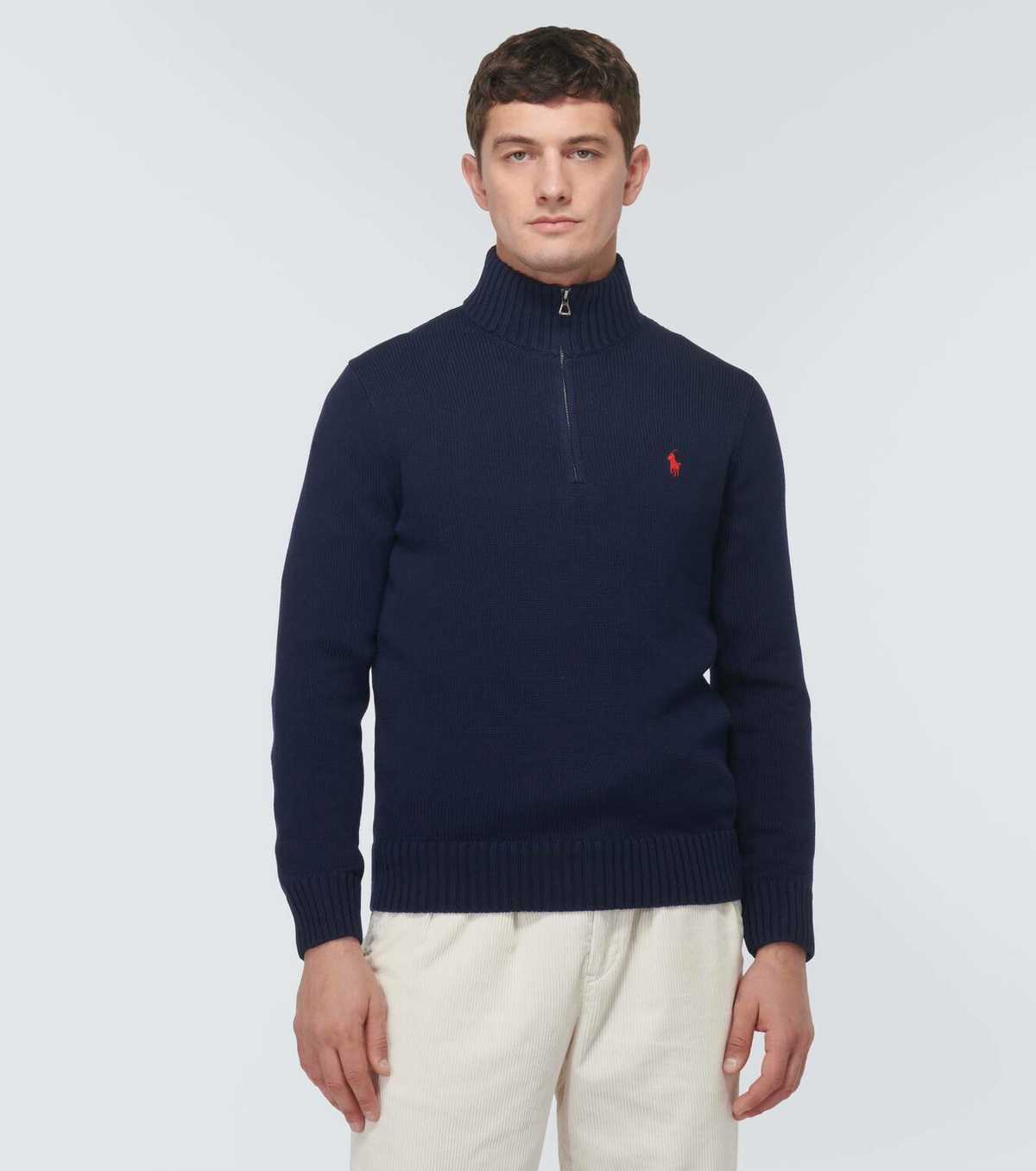 スウェット・トレーナー RALPH LAUREN Logo Embroidered Cotton Half Zip Sweatshirt Nav RALPH LAUREN Logo Embroidered Cotton Half Zip Sweatshirt