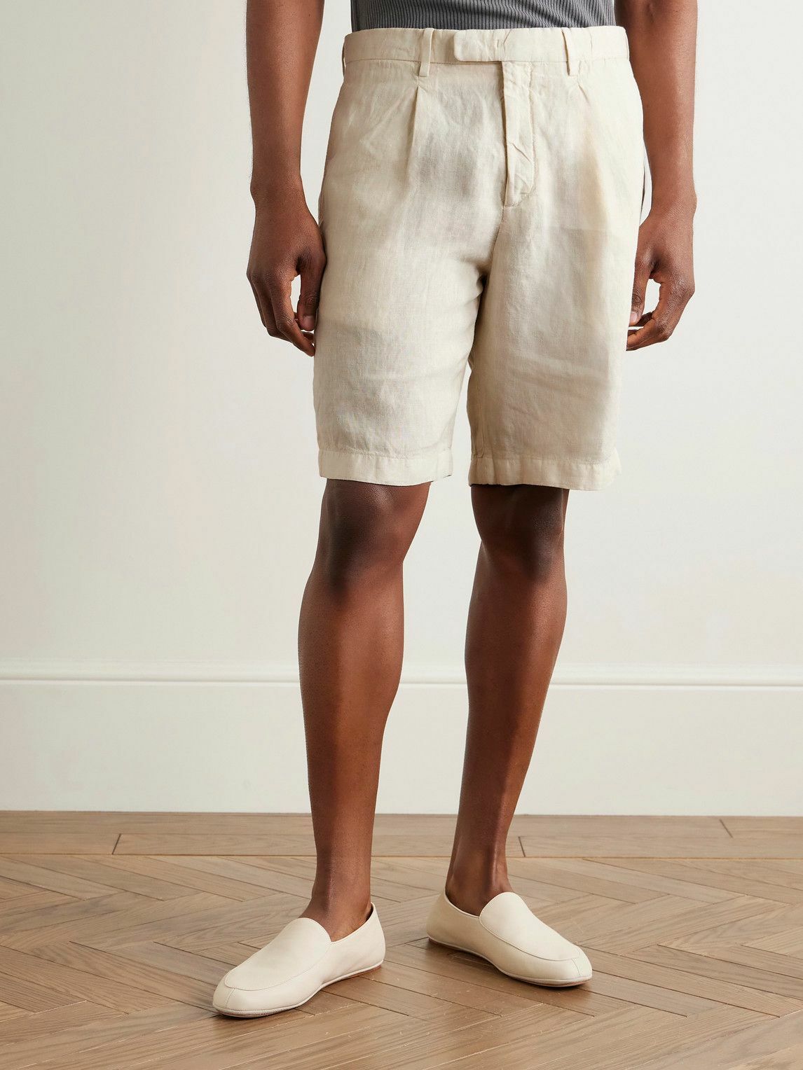 Boglioli - Straight-Leg Pleated Linen Shorts - Neutrals