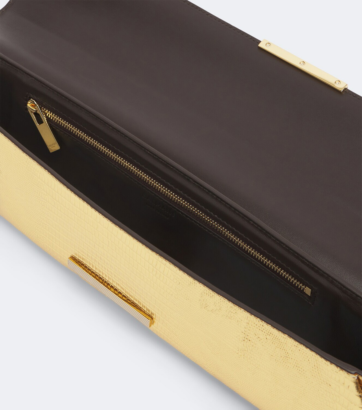Balmain Croc-effect metallic leather clutch