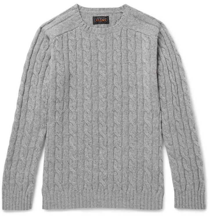 Photo: Beams Plus - Cable-Knit Wool-Blend Sweater - Gray