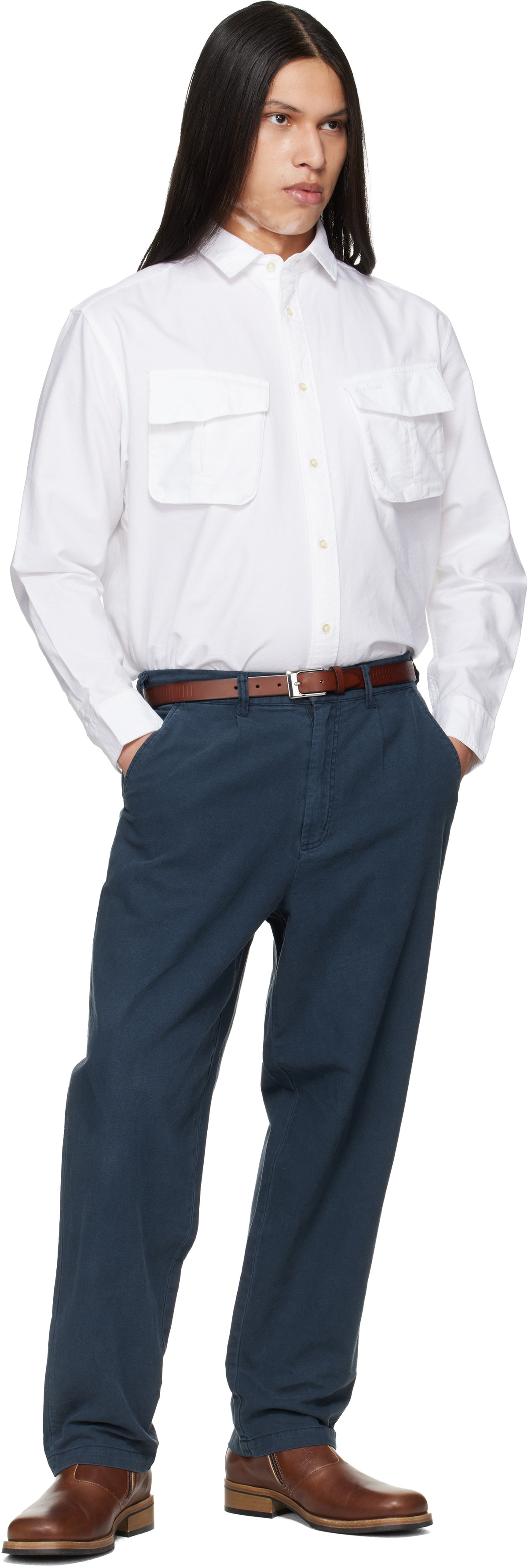 Barbour Navy Cotton Linen Relaxed Trousers