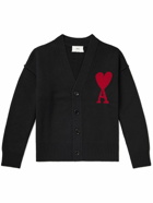 AMI PARIS - Logo-Intarsia Merino Wool Cardigan - Black