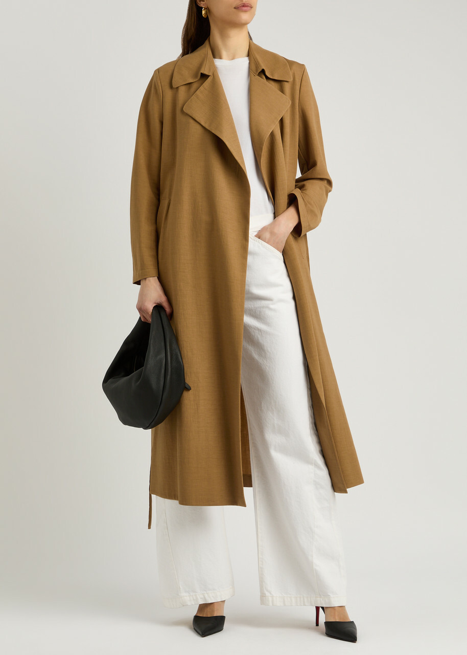 Harris Wharf London Belted Woven Trench Coat Tan